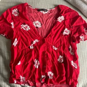 Zara blouse top! Red and white with flowers!!